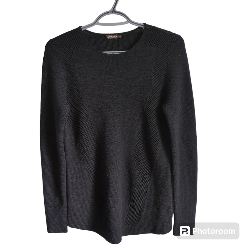 J. McLaughlin Textured Black Merino Wool Knit Sweater Size XS